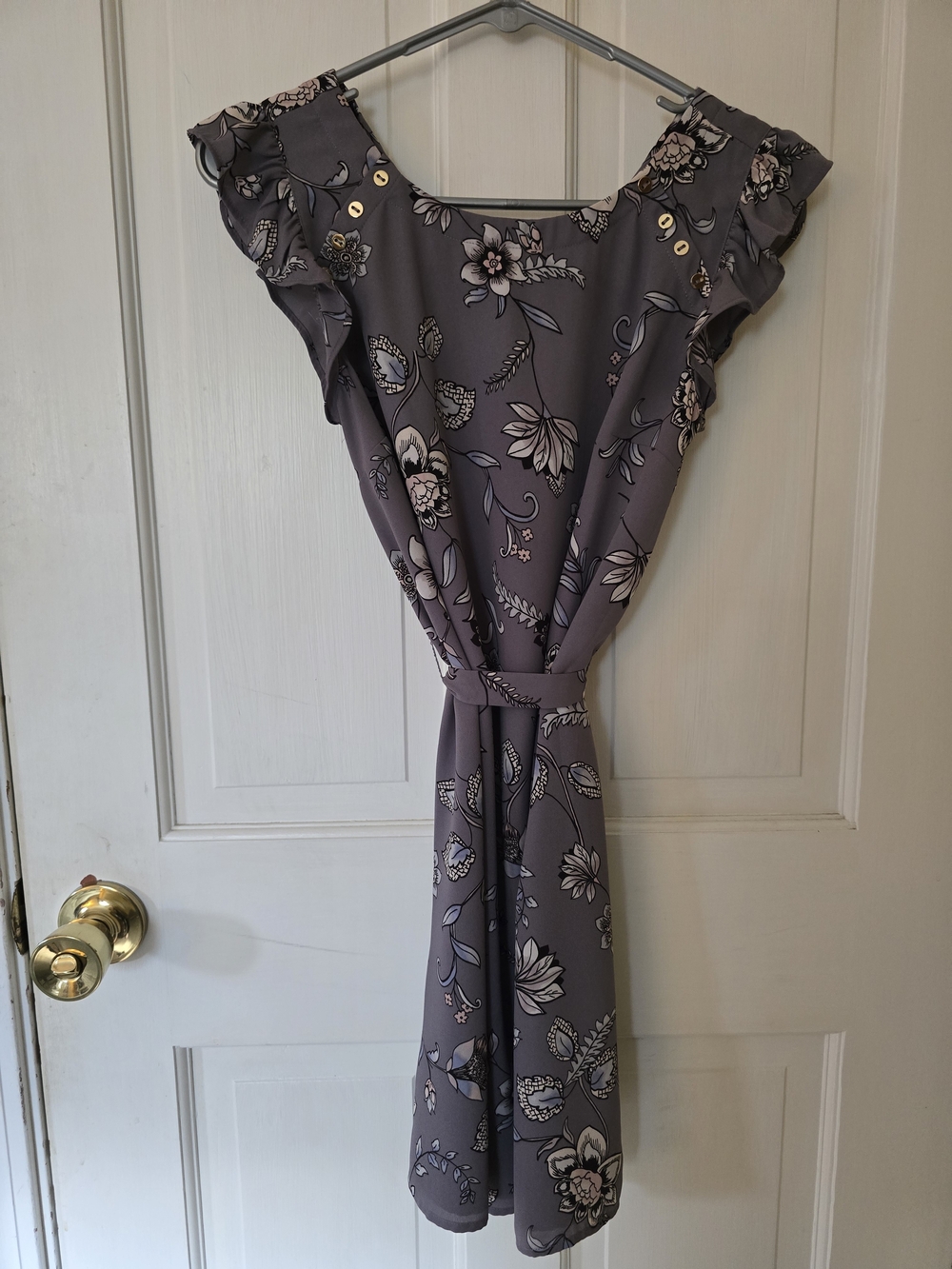 LOFT Lavender-Gray Floral Ruffle Midi Dress Size XSP